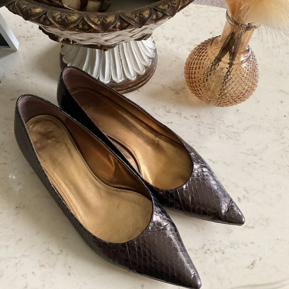 Giuseppe Zanotti Brown and Gold Snakeskin Flats - Picture 2 of 4